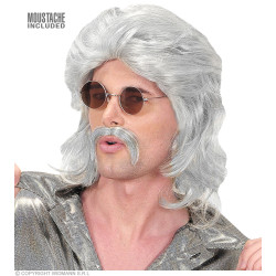 Pánska retro sivá parochňa s fúzmi